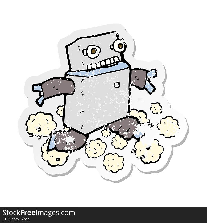 retro distressed sticker of a cartoon running robot