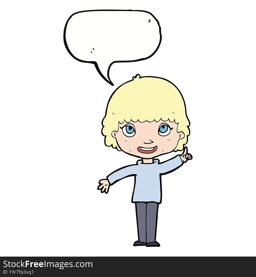 cartoon woman with idea with speech bubble