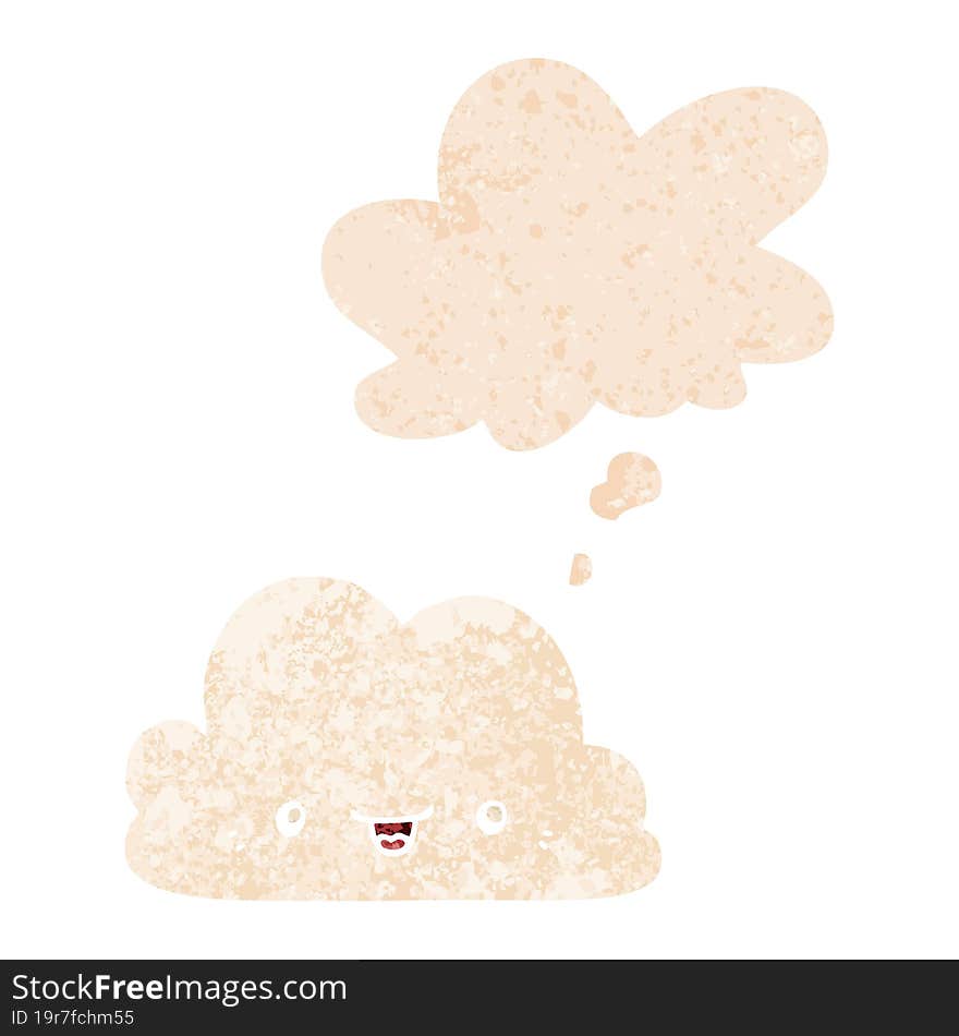 cute cartoon cloud and thought bubble in retro textured style