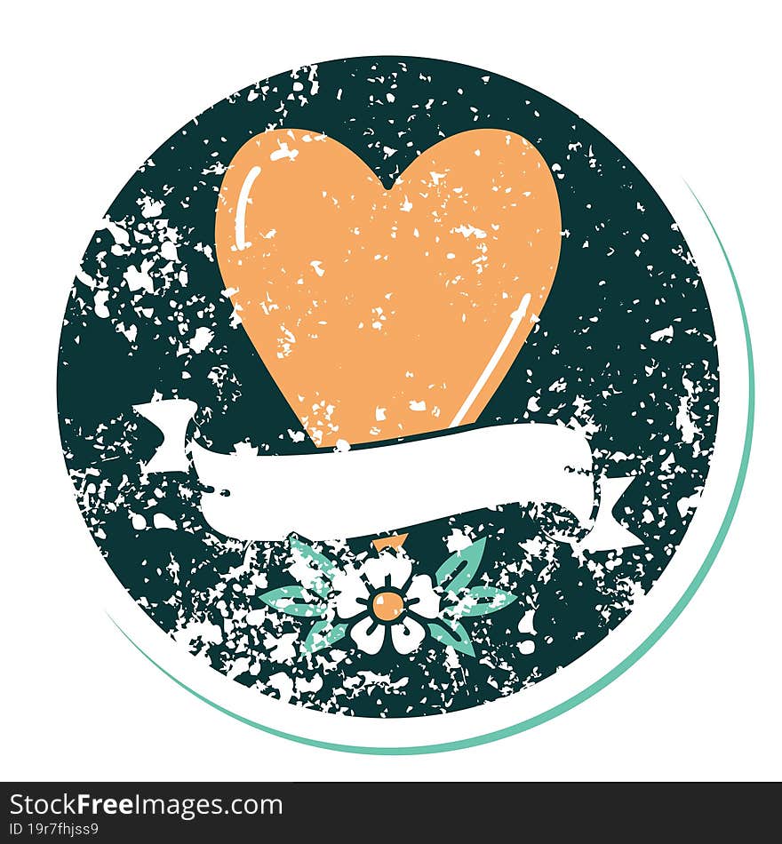 distressed sticker tattoo style icon of a heart and banner