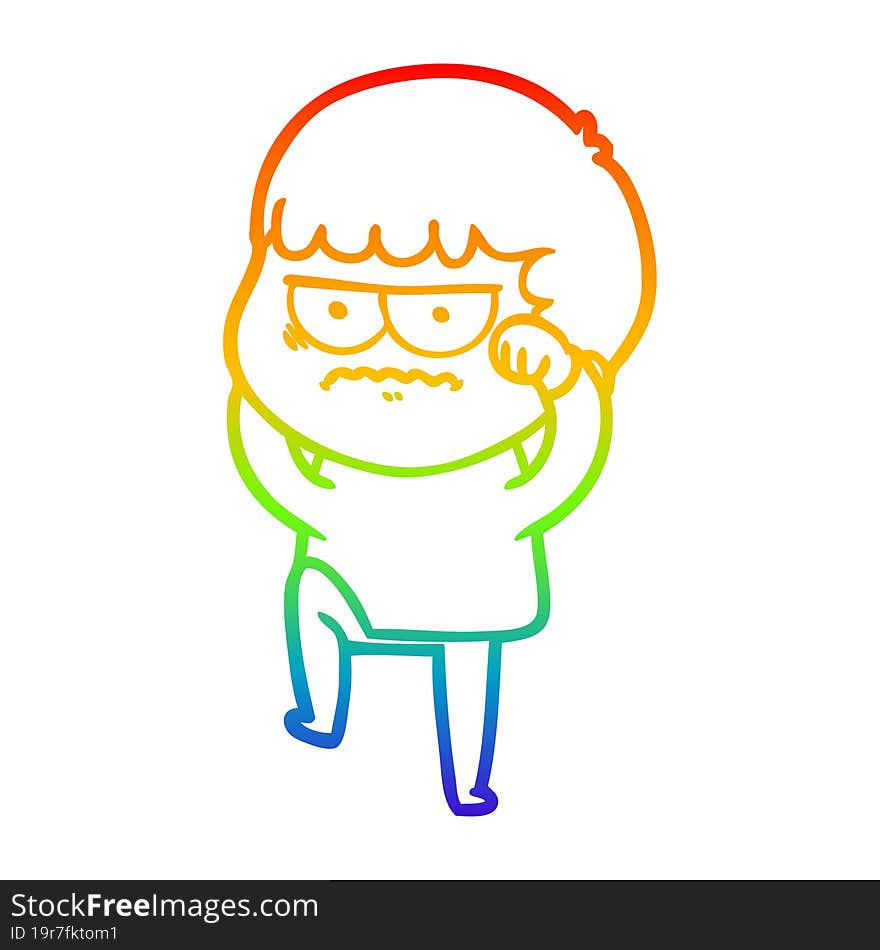 rainbow gradient line drawing cartoon annoyed man