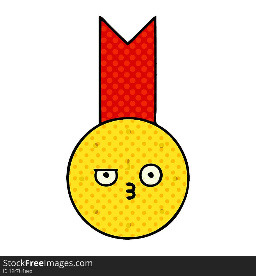 comic book style cartoon gold medal