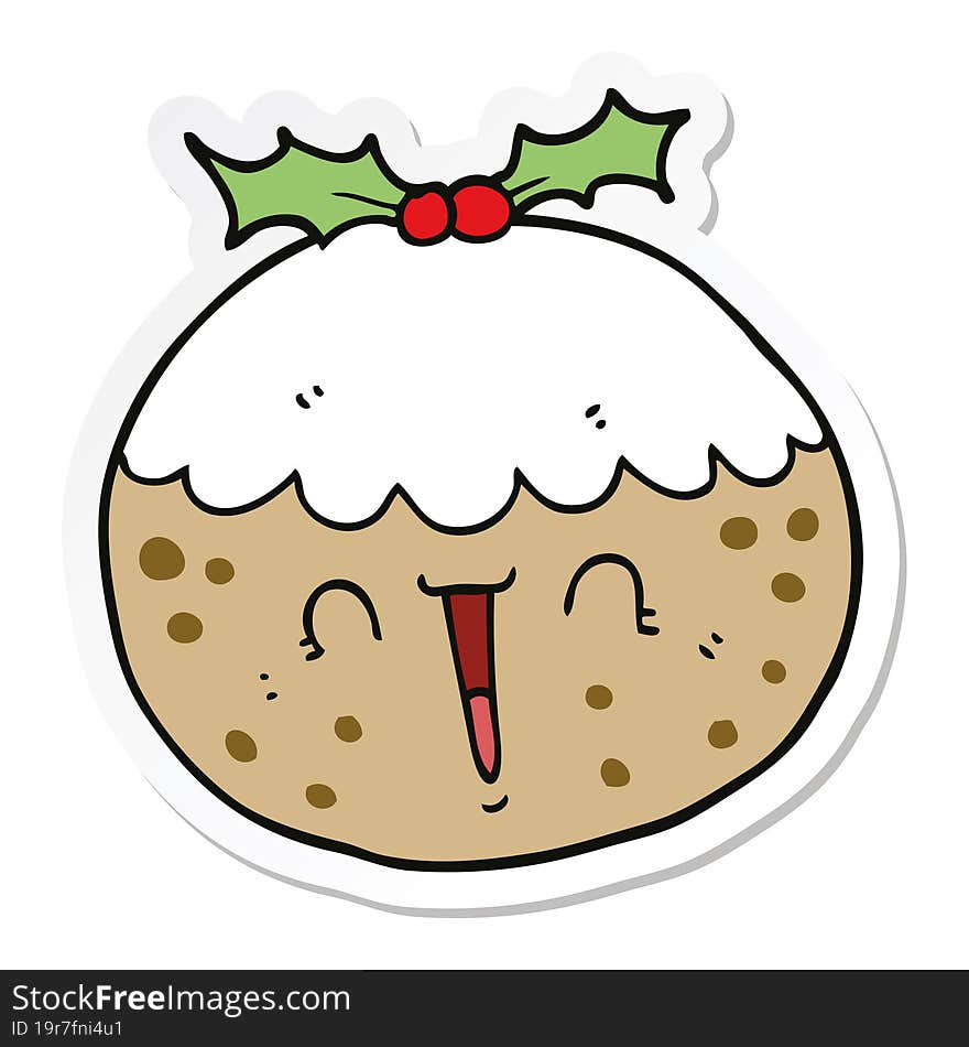 Sticker Of A Cute Cartoon Christmas Pudding