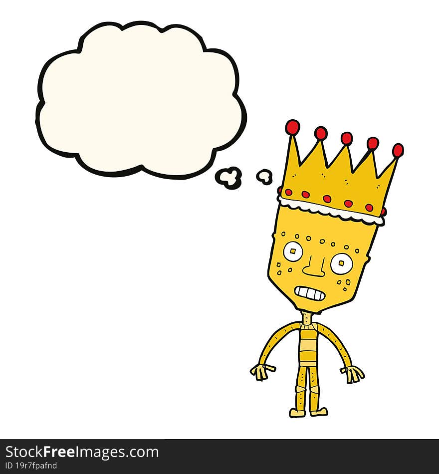 Cartoon Robot With Crown With Thought Bubble