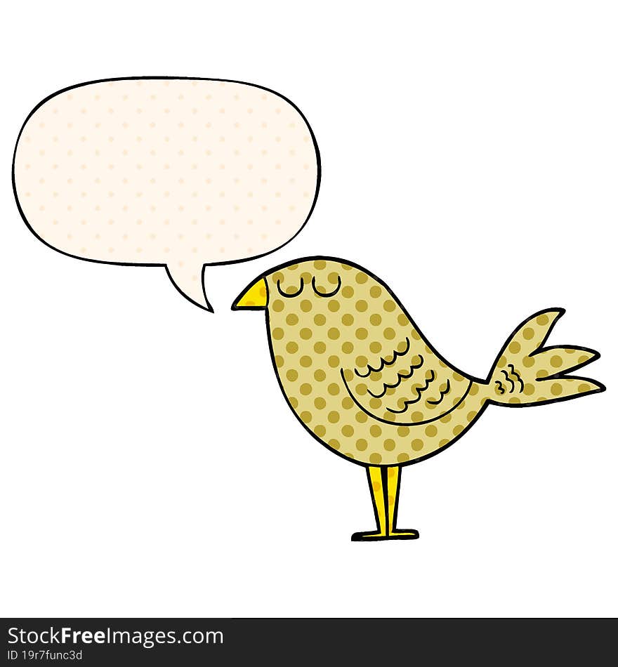 cartoon bird and speech bubble in comic book style