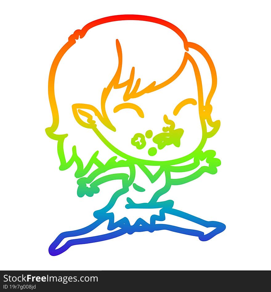 rainbow gradient line drawing cartoon vampire girl with blood on cheek