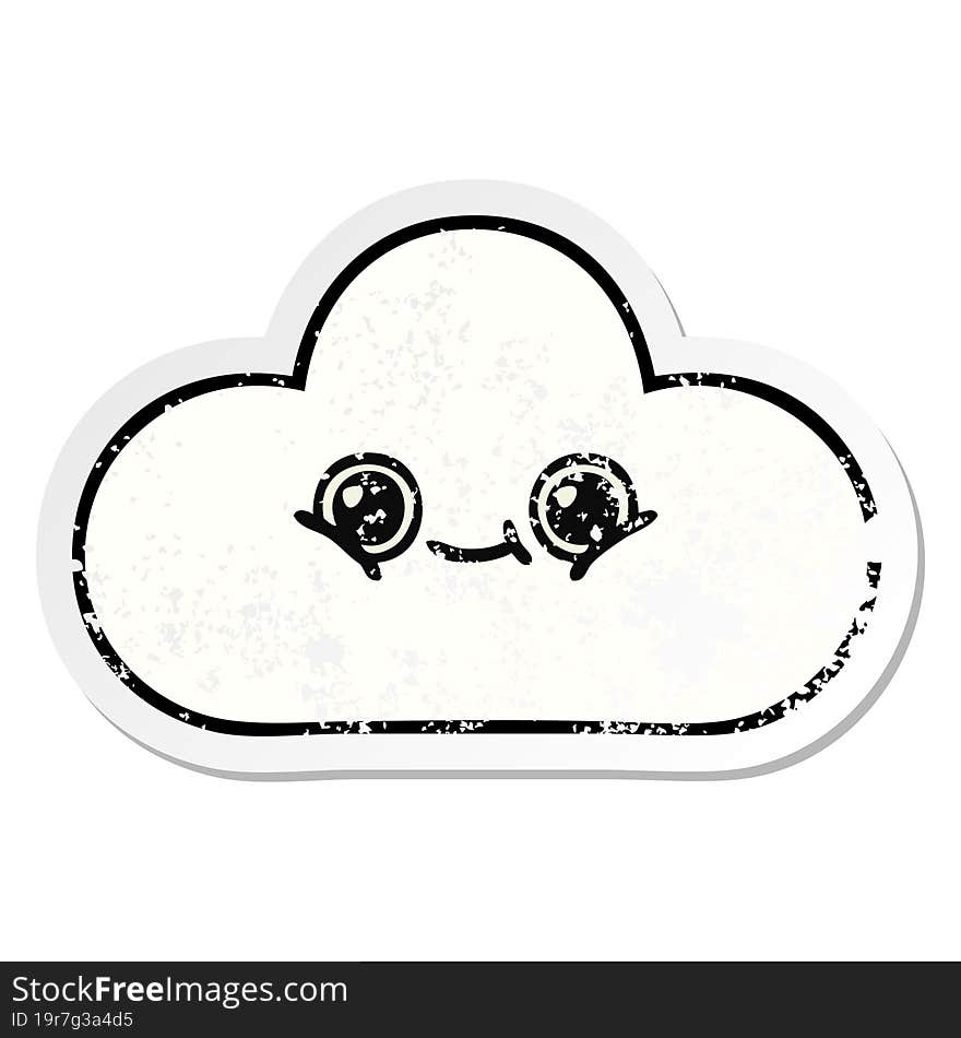 distressed sticker of a cute cartoon cloud