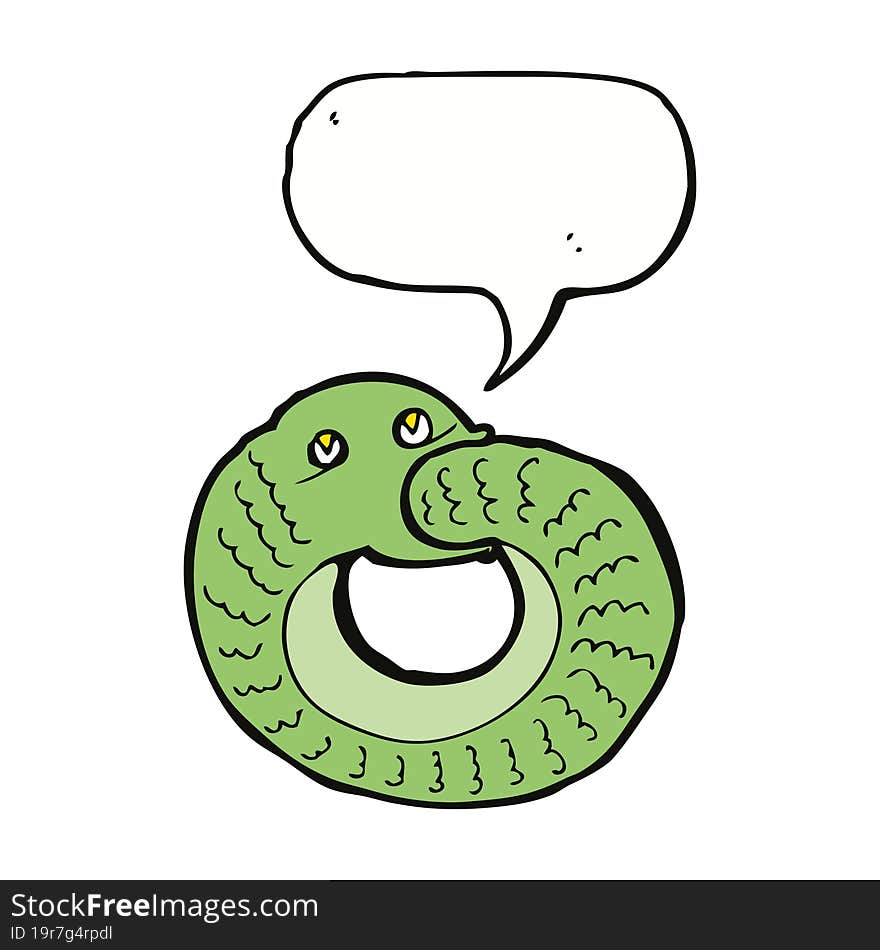 cartoon snake eating own tail with speech bubble