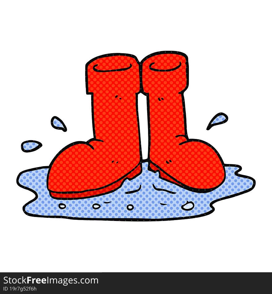 cartoon wellington boots in puddle