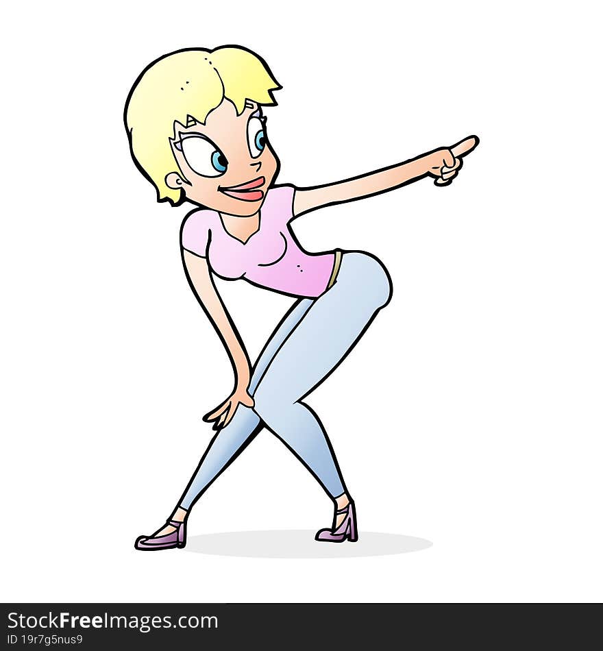 cartoon pretty woman pointing