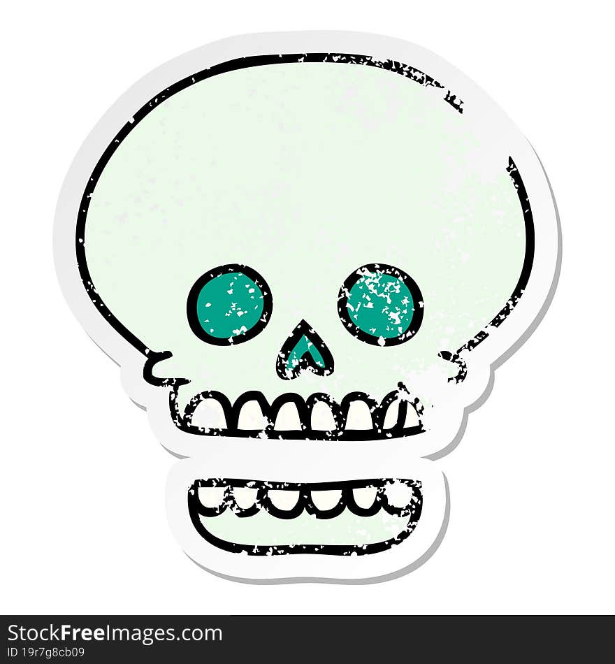 distressed sticker cartoon doodle of a skull head