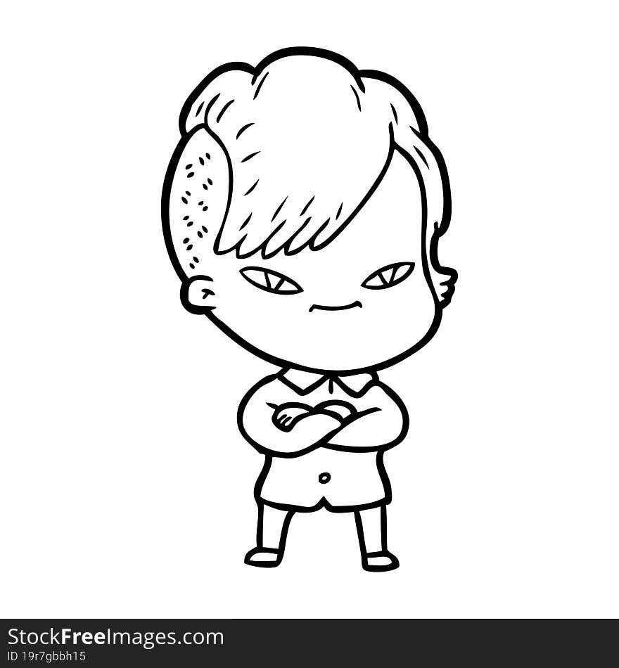 cute cartoon girl with hipster haircut. cute cartoon girl with hipster haircut