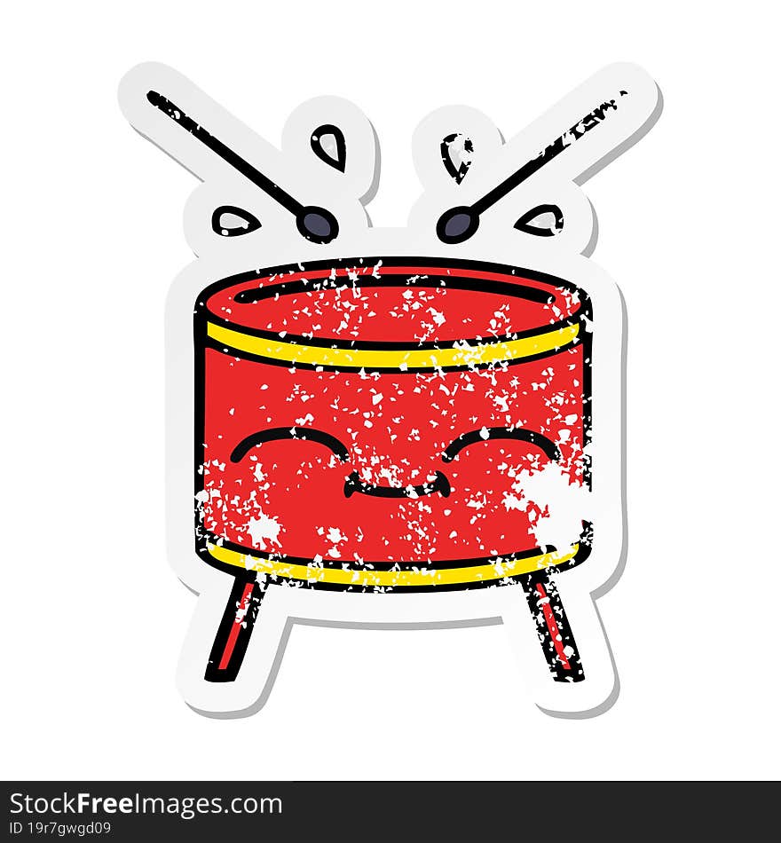 Distressed Sticker Of A Cute Cartoon Drum