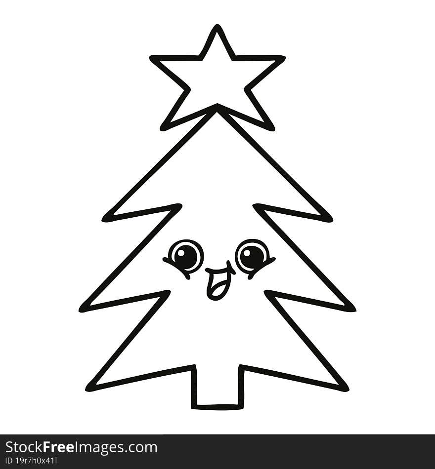 line drawing cartoon of a christmas tree