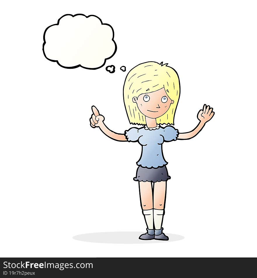 cartoon woman explaining idea with thought bubble