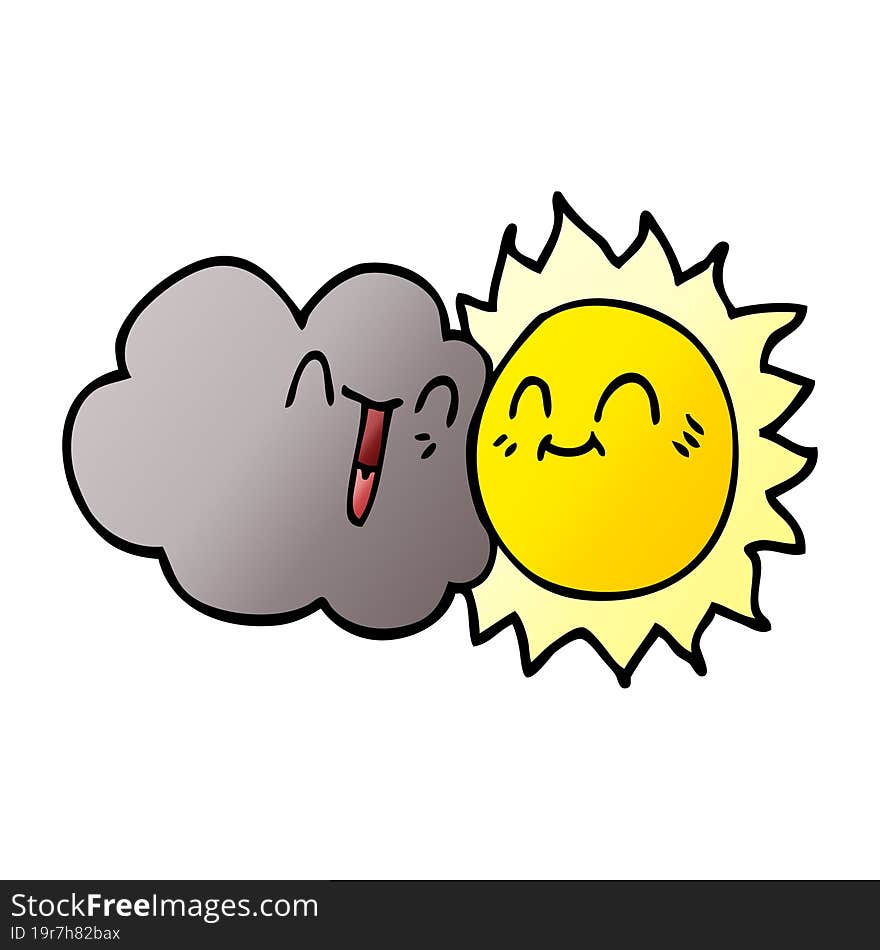 cartoon doodle happy sun and cloud