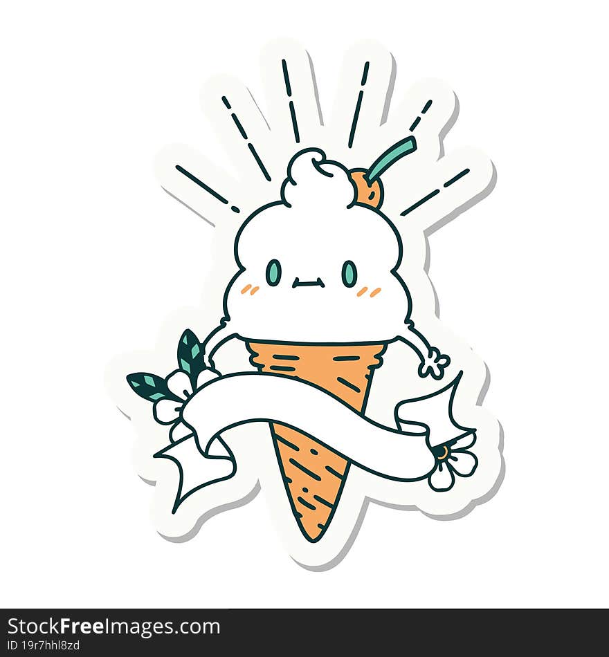 Sticker Of Tattoo Style Ice Cream Character