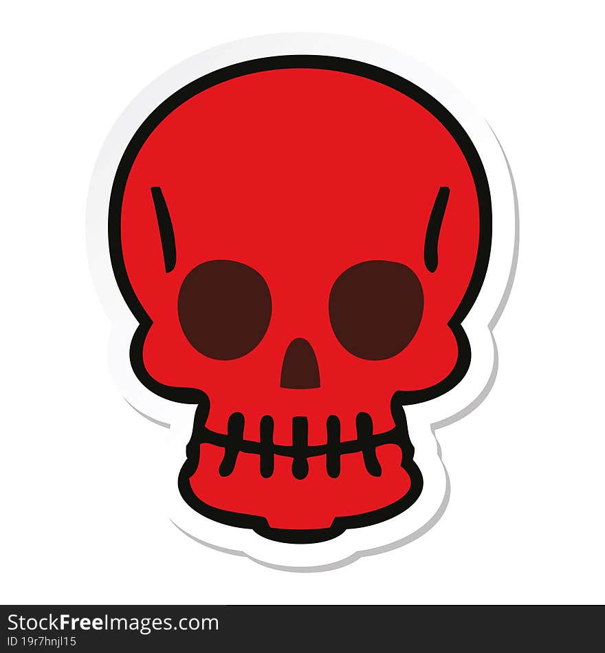 sticker of a quirky hand drawn cartoon skull