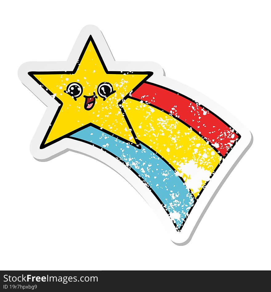 distressed sticker of a cute cartoon shooting rainbow star