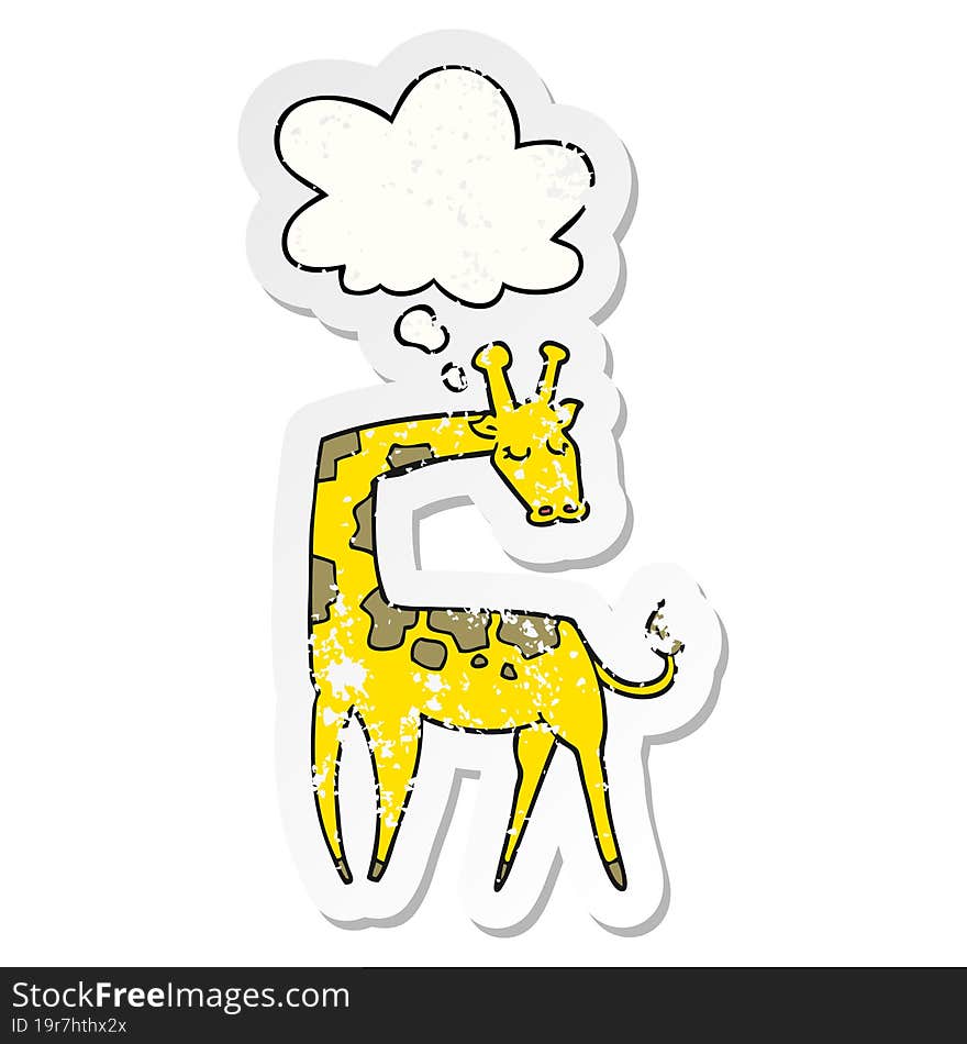 Cartoon Giraffe And Thought Bubble As A Distressed Worn Sticker