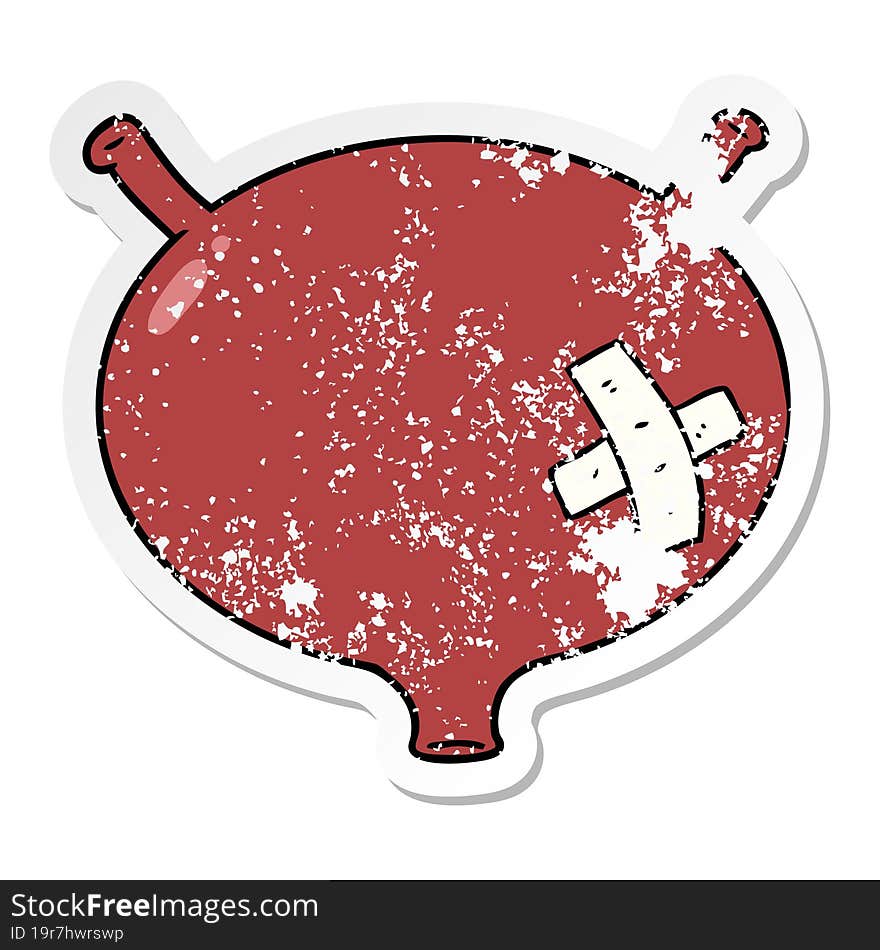 distressed sticker of a cartoon bladder