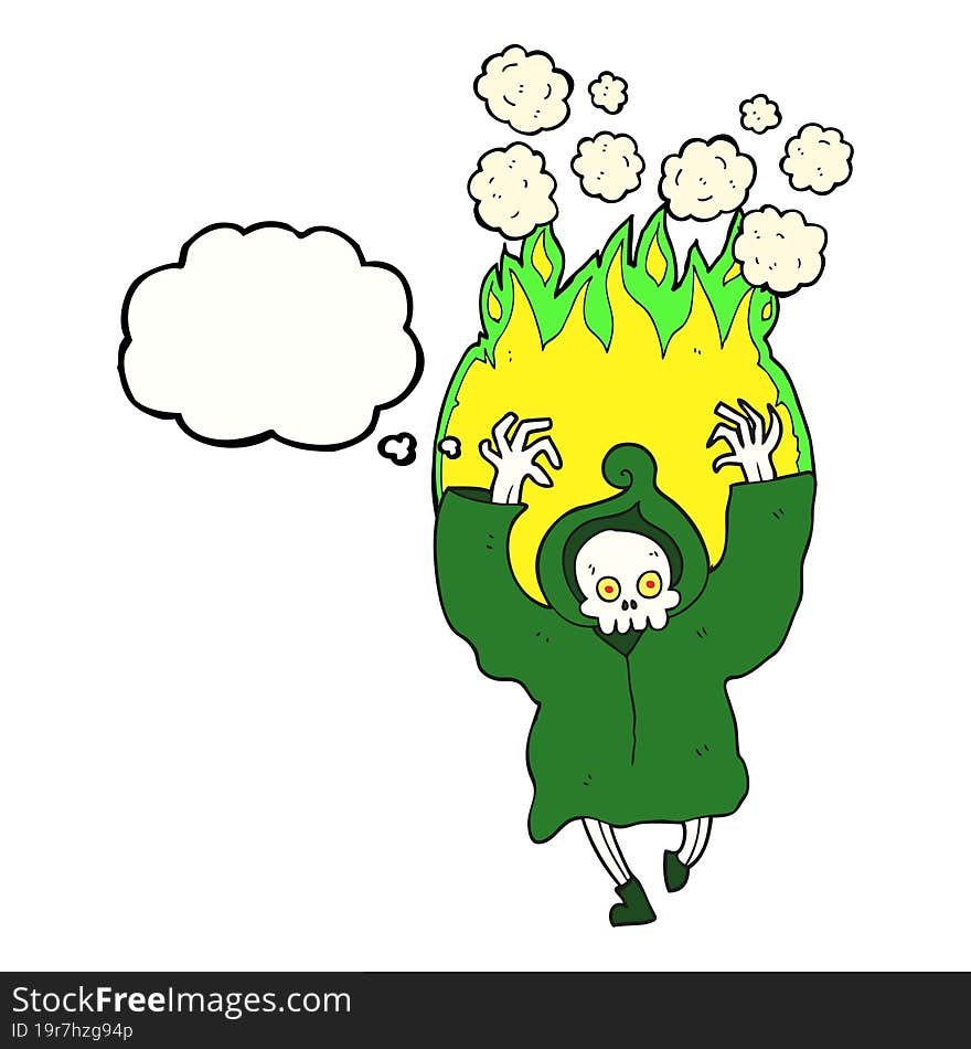 thought bubble cartoon dancing flaming death skeleton