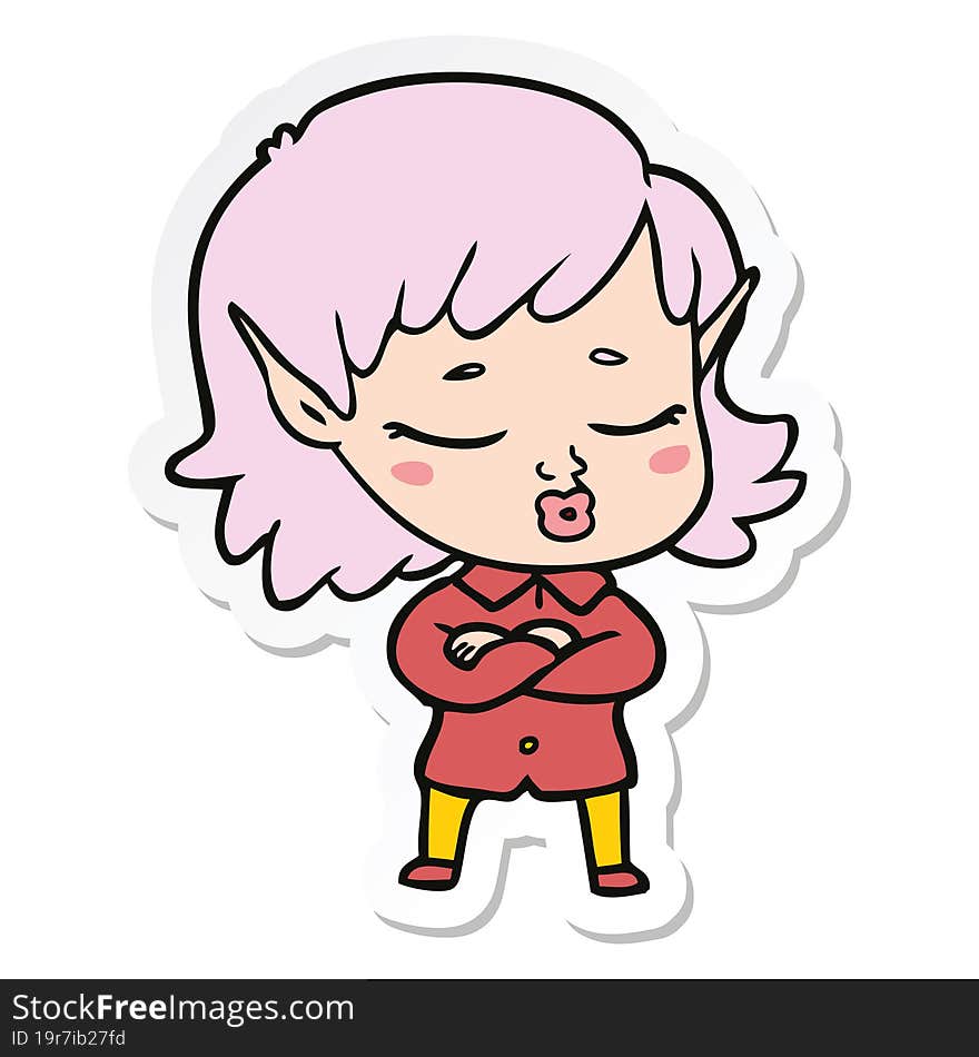 sticker of a pretty cartoon elf girl