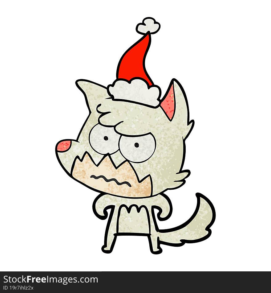 textured cartoon of a annoyed fox wearing santa hat