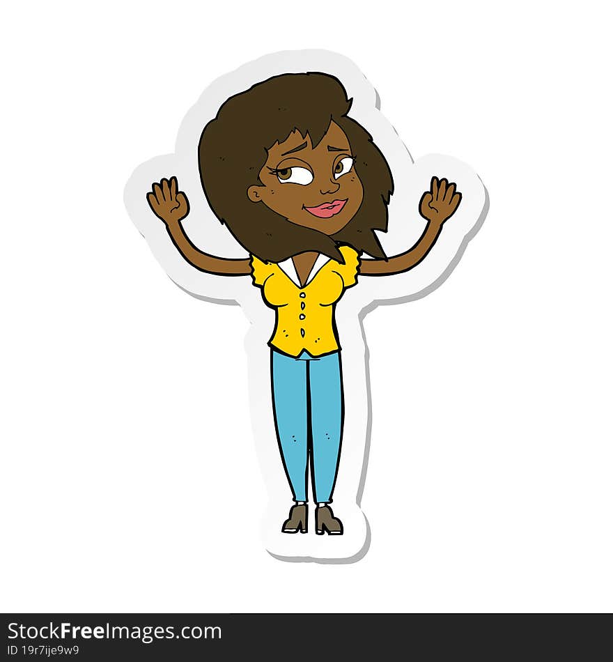 sticker of a cartoon woman giving up