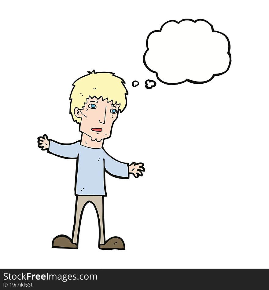 cartoon worried man with thought bubble