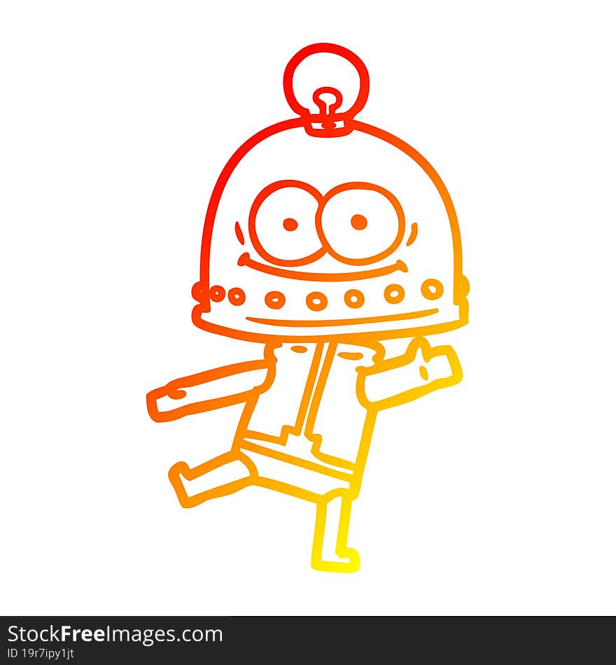 warm gradient line drawing happy carton robot with light bulb