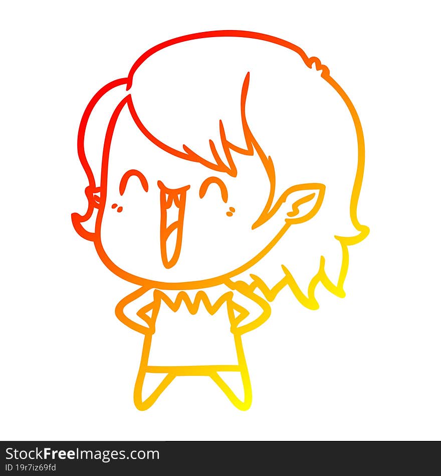 warm gradient line drawing cute cartoon happy vampire girl