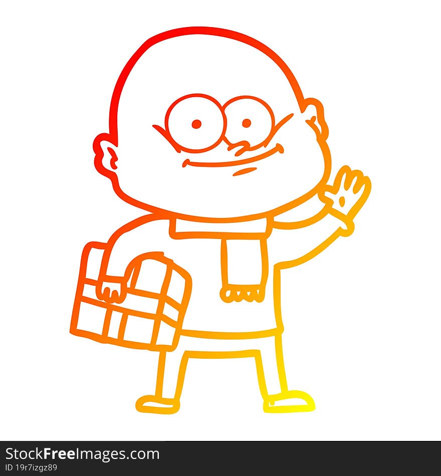 Warm Gradient Line Drawing Cartoon Bald Man Staring