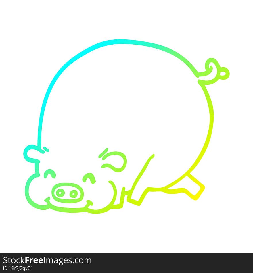 cold gradient line drawing cartoon fat pig