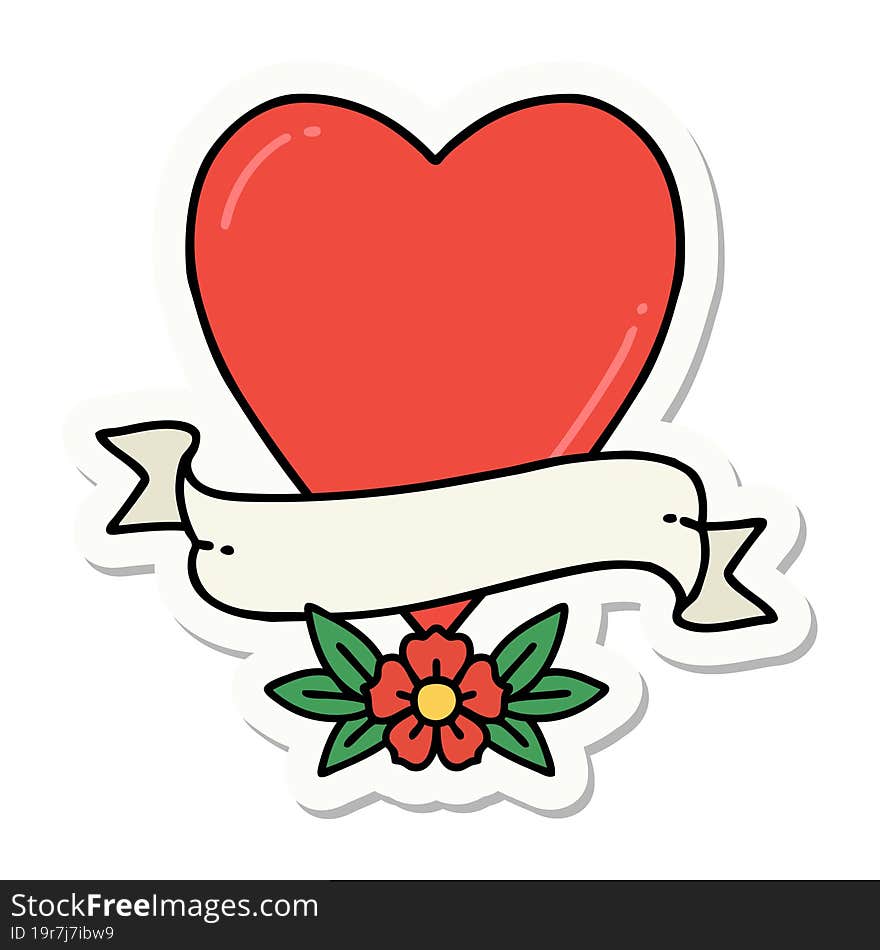 sticker of tattoo in traditional style of a heart and banner. sticker of tattoo in traditional style of a heart and banner