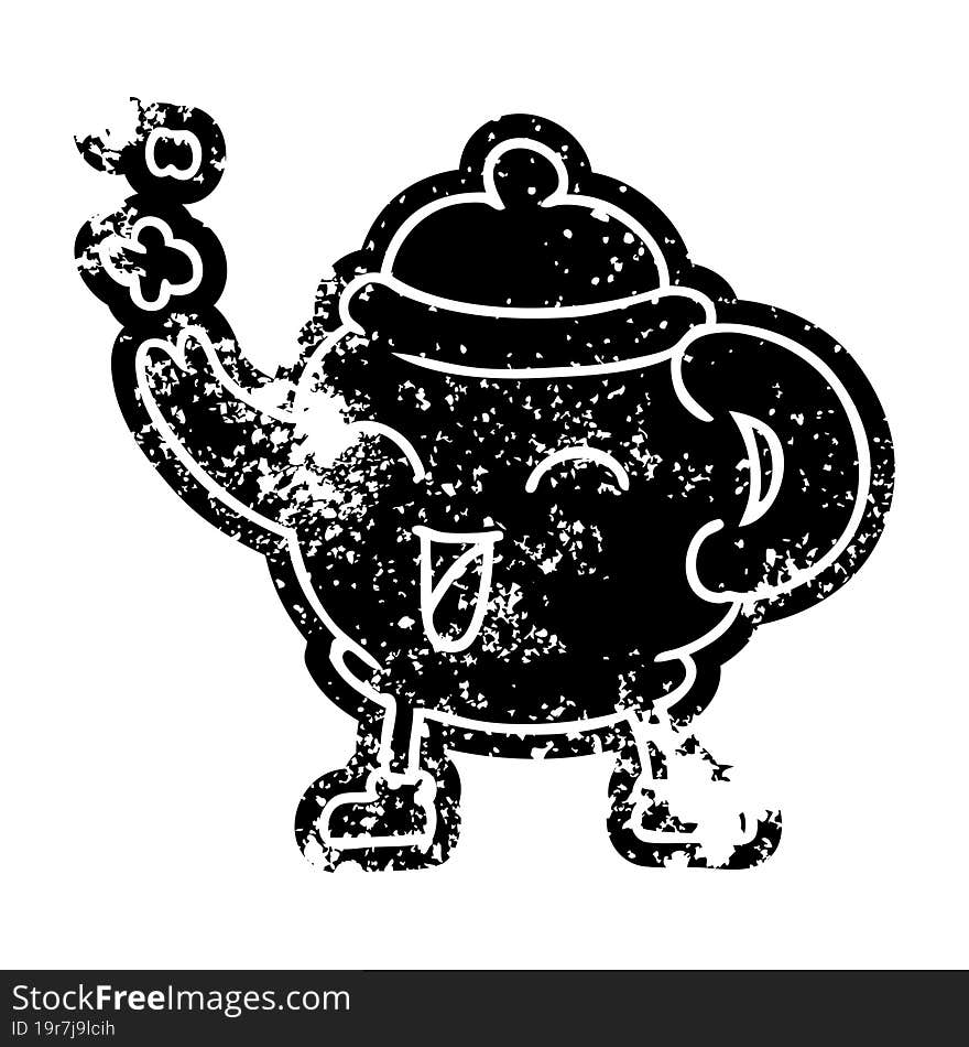 Grunge Icon Drawing Of A Blue Tea Pot