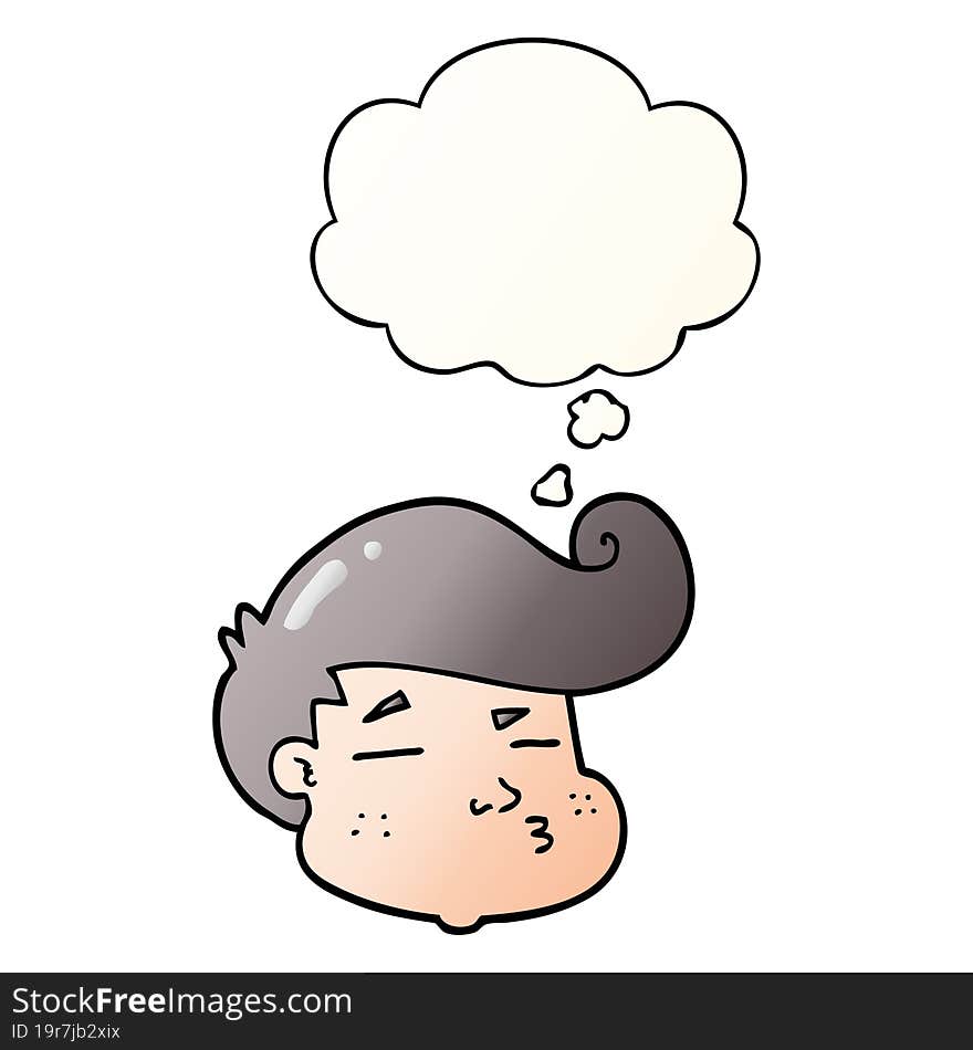 cartoon boy\'s face with thought bubble in smooth gradient style