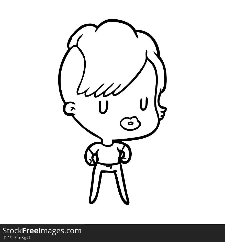 line drawing of a girl with punk hipster haircut. line drawing of a girl with punk hipster haircut