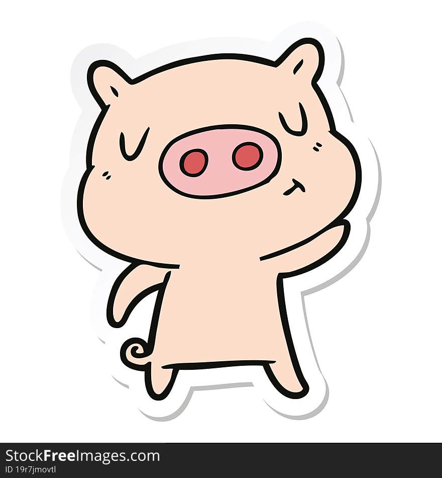 sticker of a cartoon content pig