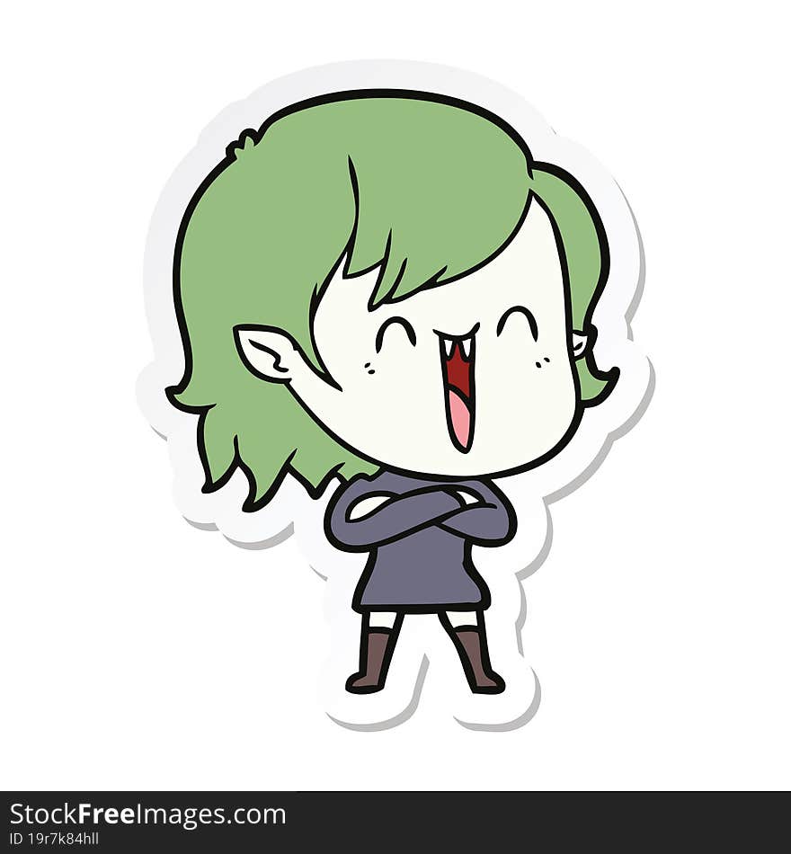 sticker of a cute cartoon happy vampire girl