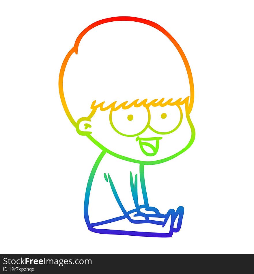 Rainbow Gradient Line Drawing Happy Cartoon Boy