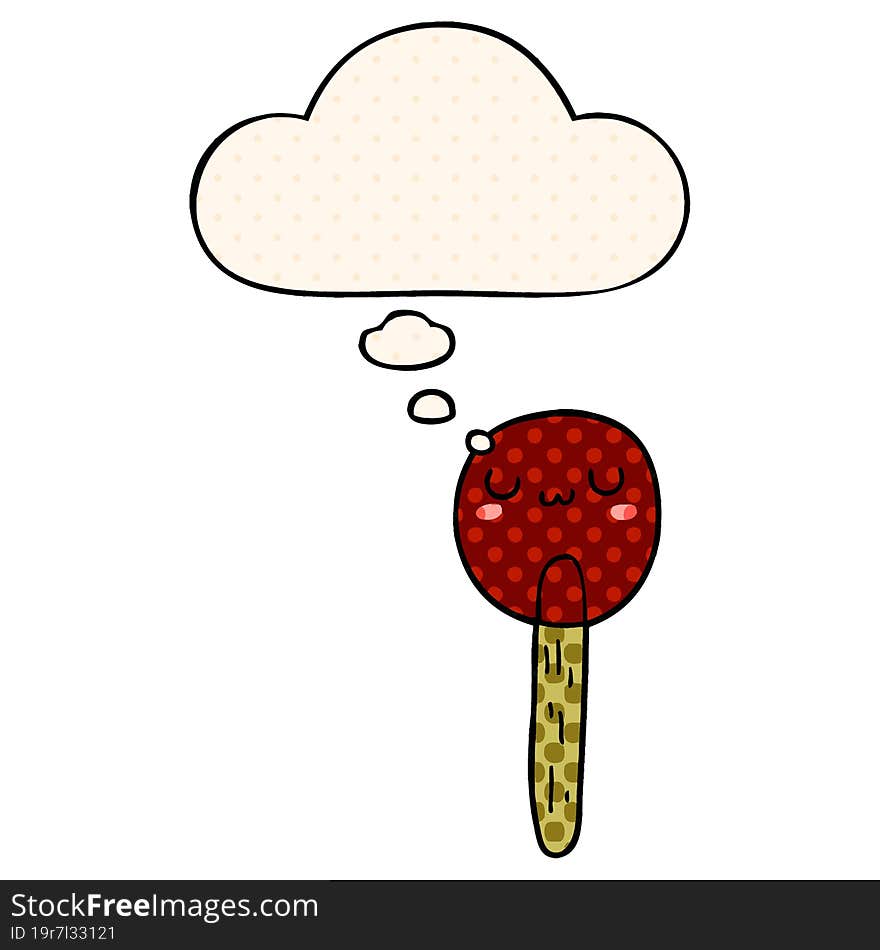 cartoon lollipop with thought bubble in comic book style