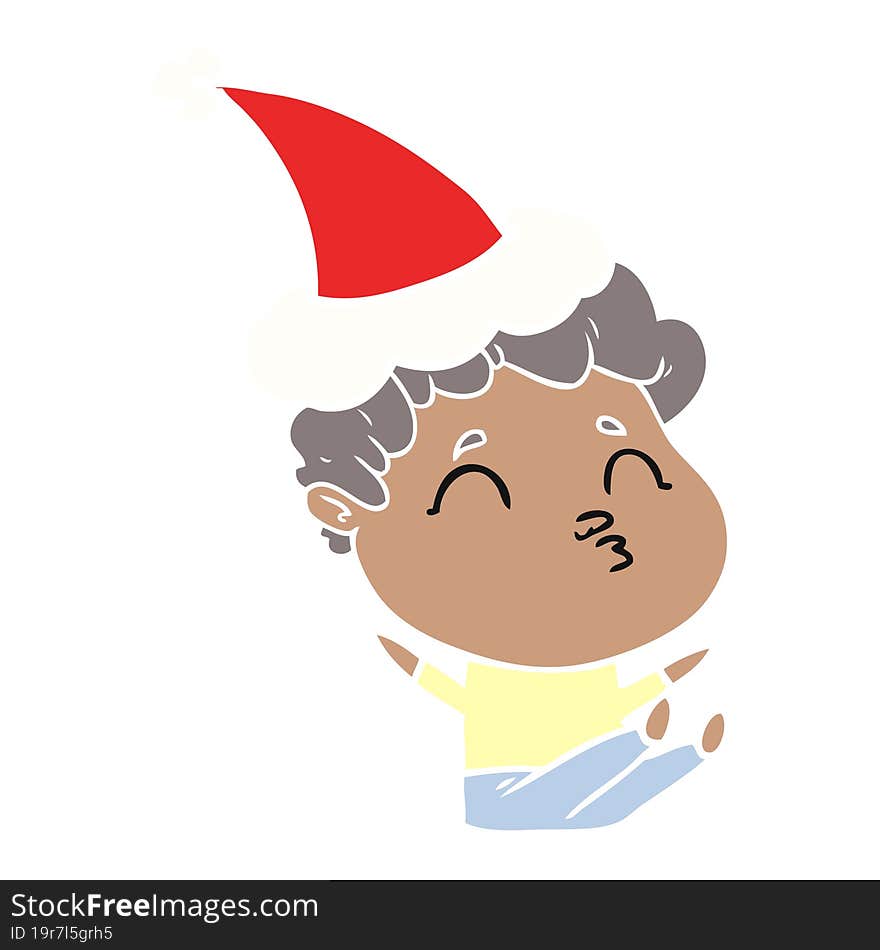 flat color illustration of a man pouting wearing santa hat