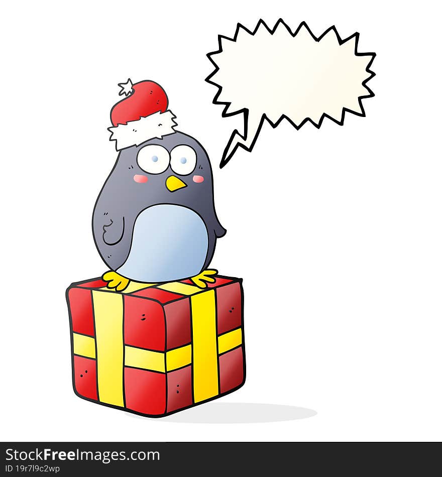 freehand drawn speech bubble cartoon christmas penguin