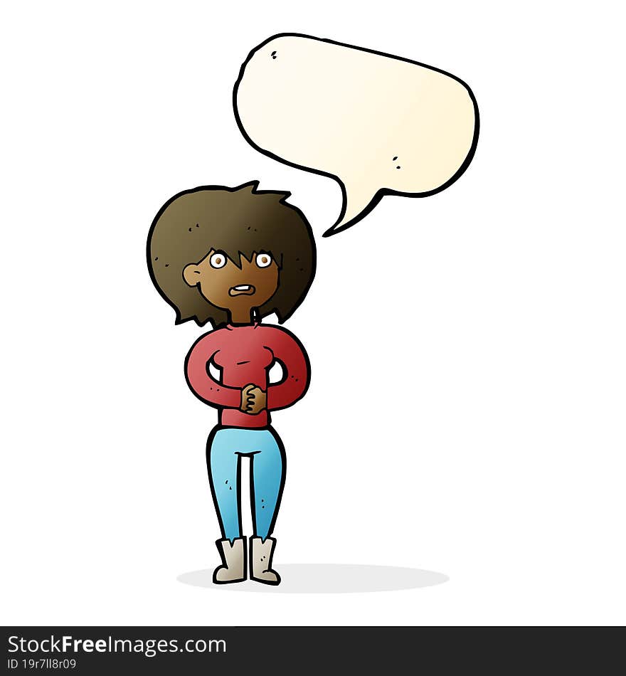 Cartoon Worried Woman With Speech Bubble