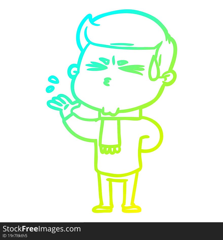 Cold Gradient Line Drawing Cartoon Man Sweating