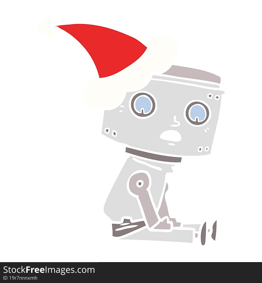 flat color illustration of a robot wearing santa hat