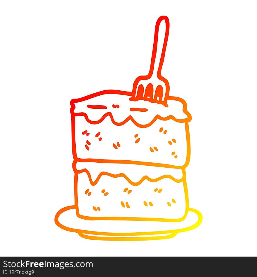 warm gradient line drawing cartoon slice of cake