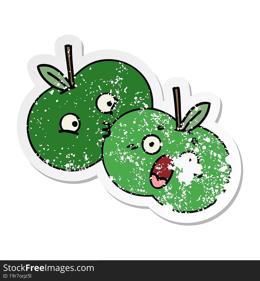 distressed sticker of a cute cartoon apples