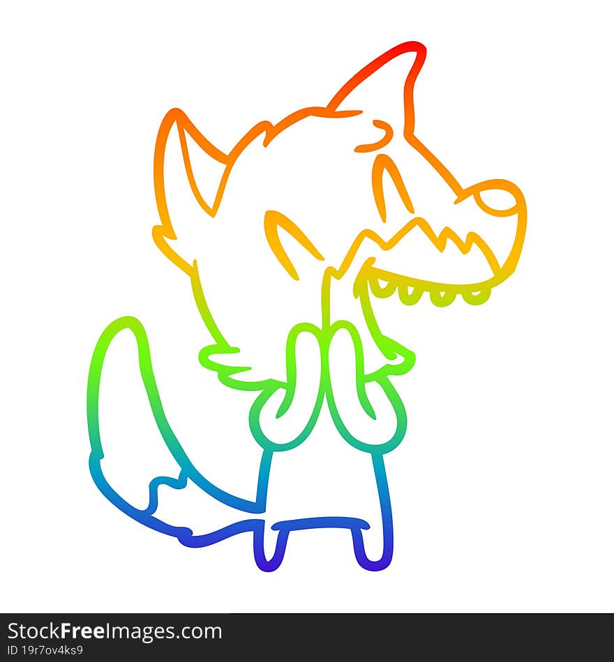 rainbow gradient line drawing of a laughing fox cartoon